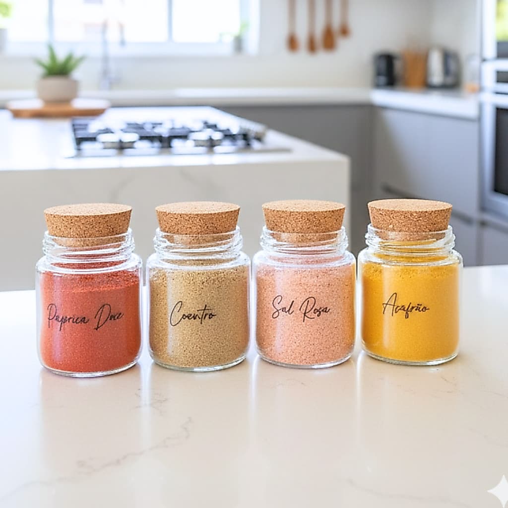 Kit Potes de Tempero 240ml + Cartela de Temperos com 28 Adesivos Opcional - Cozinha - Organização - Porta Condimentos