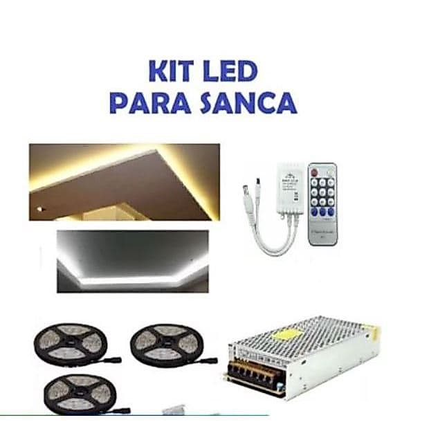 15 Metros Fita LED Branco Quente ou Neutro ou Frio + Dimmer + Controle Remoto + Fonte Colmeia Bivolt _ 5M+5M+5M