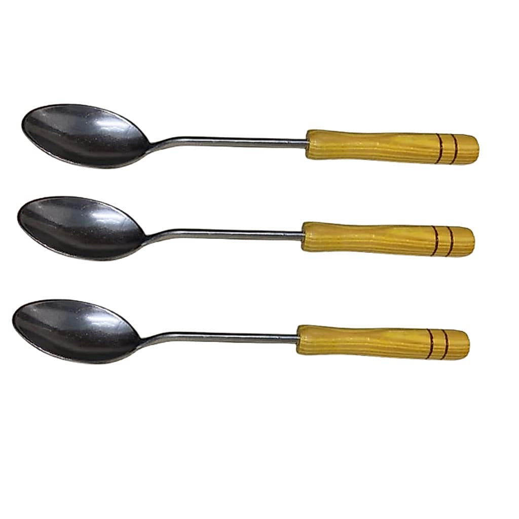 Kit 3 Colher Servir Restaurante Industrial Grande Cabo Madeira Talheres