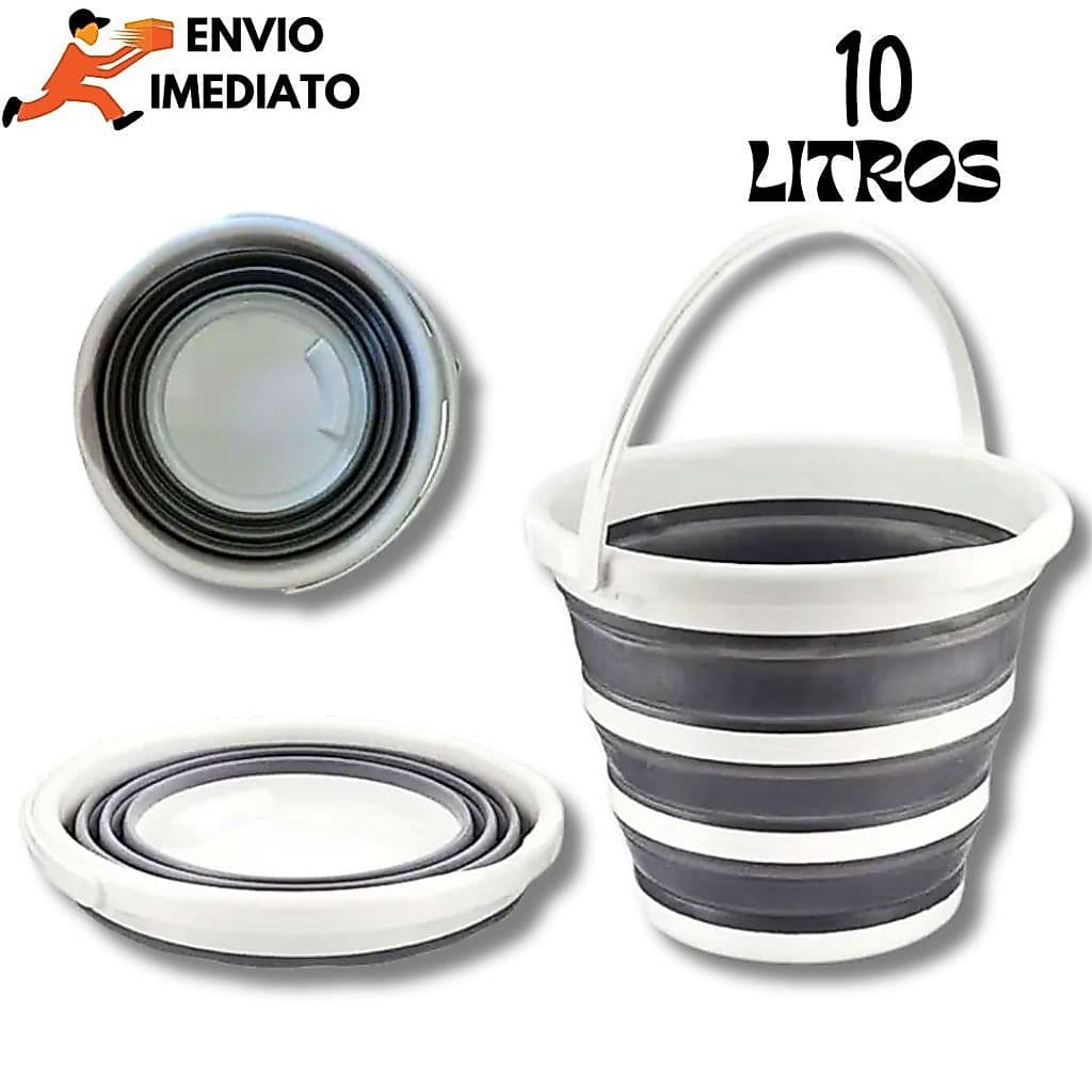 Balde Dobrável Retrátil Flexível De Silicone 10 Litros Cor Cinza Com Alça Produto Premium