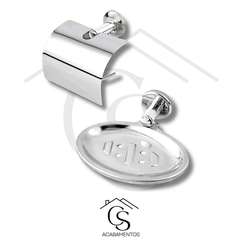 Kit Acessórios Banheiro Papeleira + Saboneteira Aço Inox Conjunto Completo
