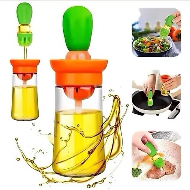 Dispenser Portátil Para Óleo ou Azeite 2 em 1 com Escova  de Silicone cozinha grelha