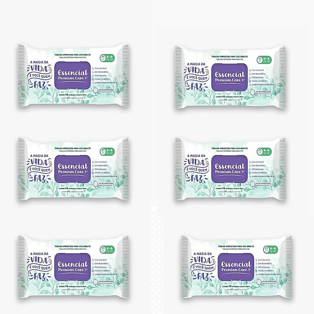 Kit 6 Toalhas Umedecidas Adulto Geriátrico Essencial Care - 288 Un