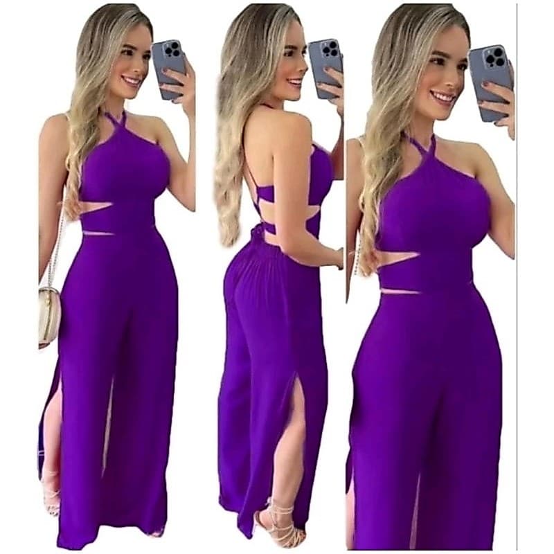 macacão femenino longo vestido alana Tendencia