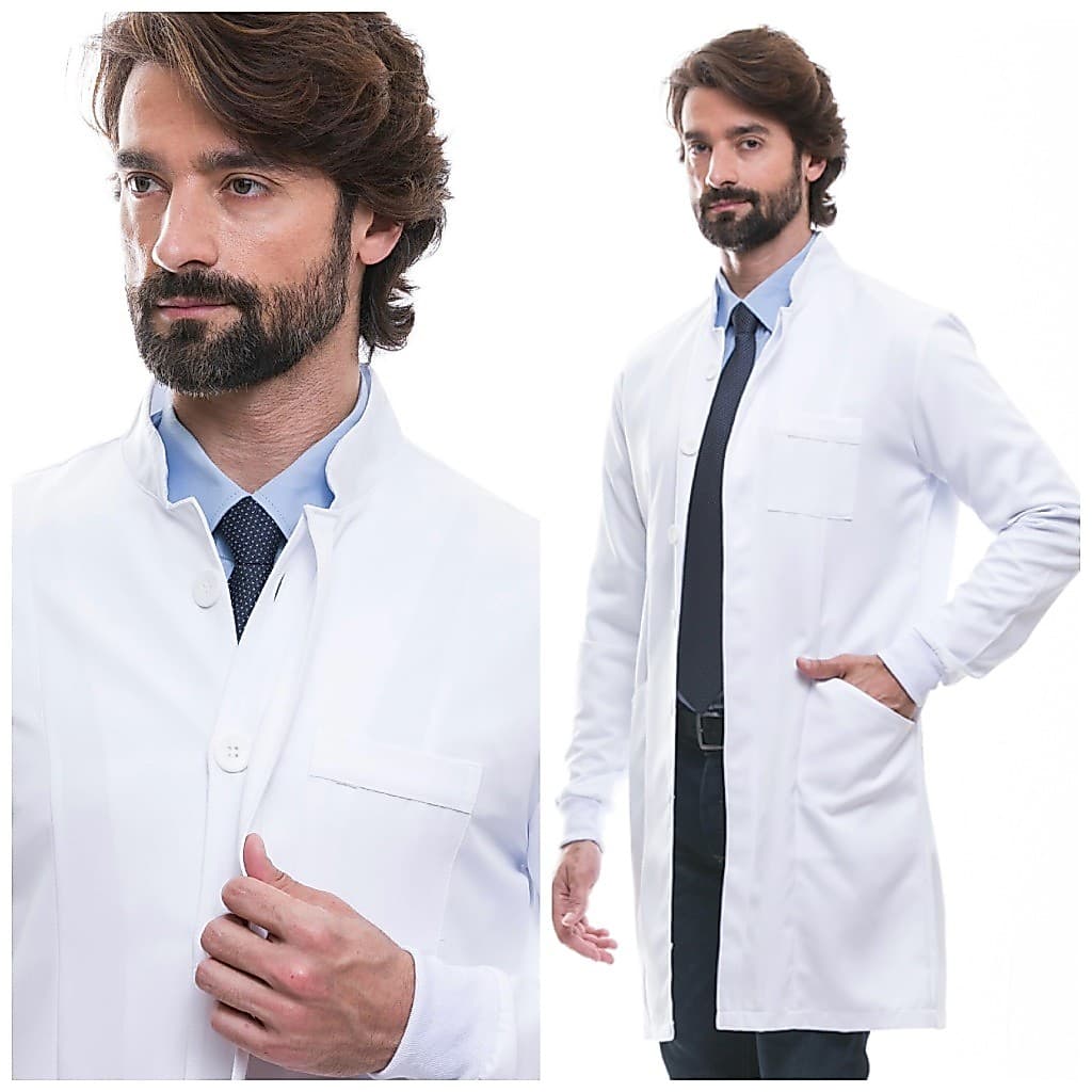Jaleco Gola Padre Tecido Gabardine com Elastano Masculino Bilbao Branco Gardenia Jalecos