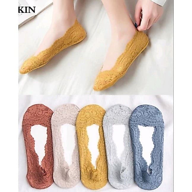 6 Pares Sapatilha Invisível Renda Silicone 360° Feminina  34 a 39 Algodão promo ap aur