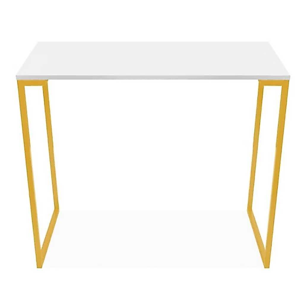 Escrivaninha Para Escritório Estilo Industrial 90 cm Branco Dourado Mesa De Apoio Diretor @achadinho