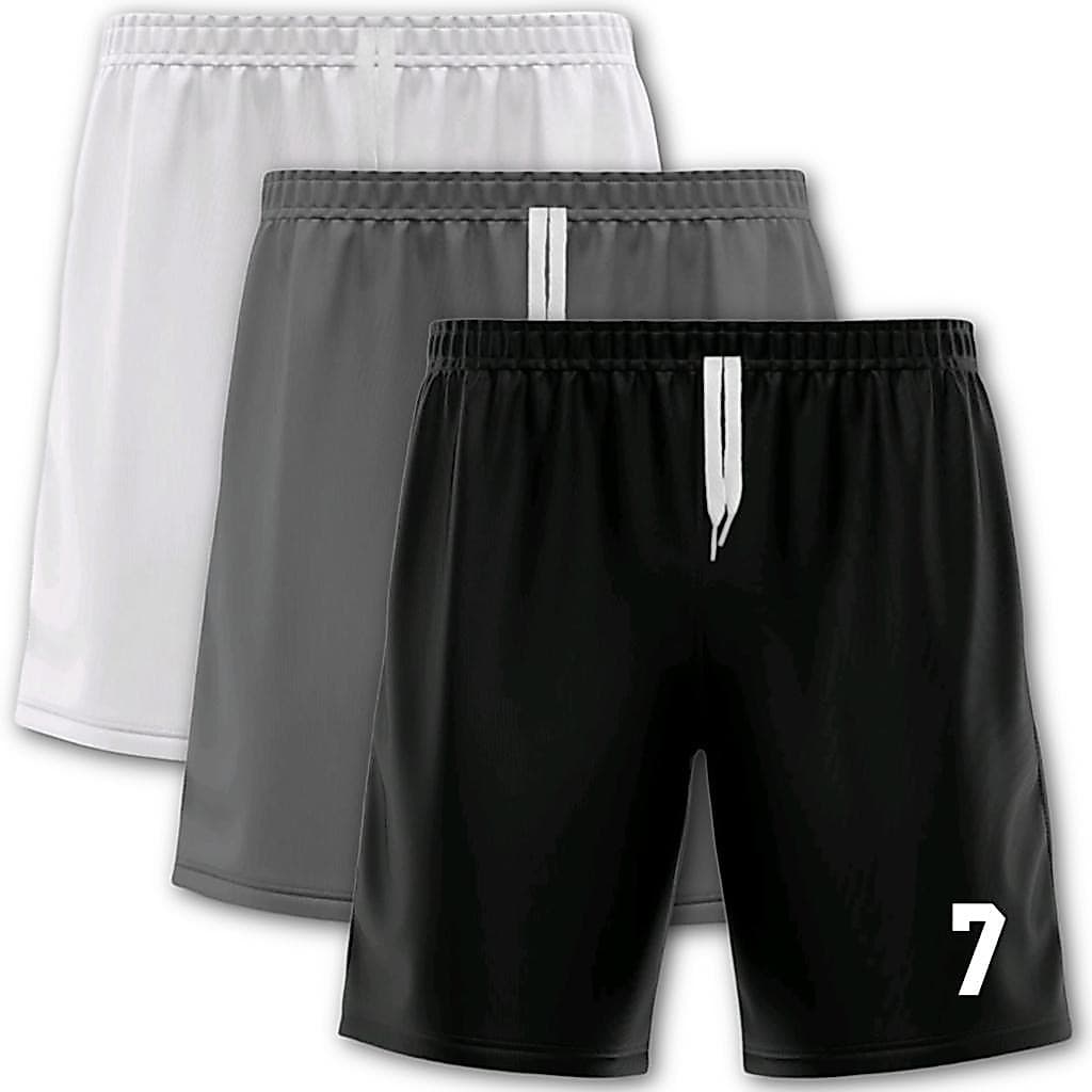 Kit com 3 Bermudas Shorts de Futebol Dry Fit Com Numeração 7 Masculino