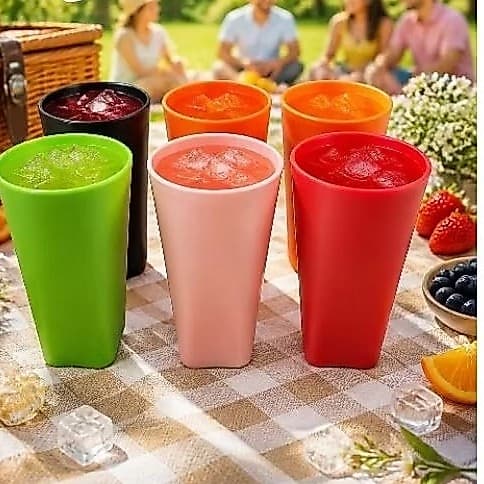 Kit 4 Copo  Plástico Colorido 500ml Reutilizável Resistente Reforçado Evento Festa Bebidas