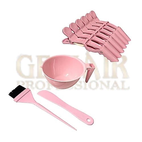 Kit Tintura Rosa, Cumbuca, Pincel, Espátula, e Presilha Jacaré