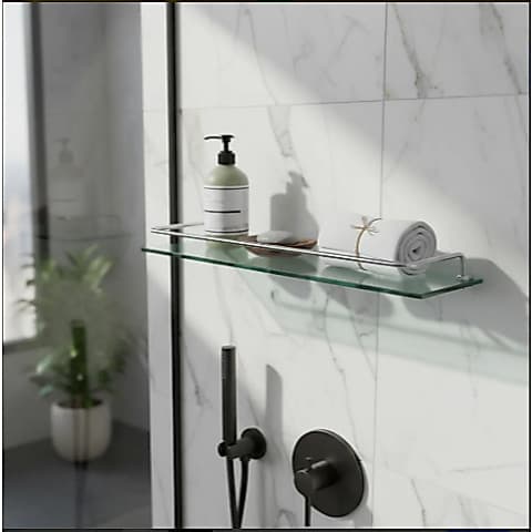 Prateleira Reta Porta Shampoo Vidro Com Grade 50x10cm 8mm Verde Decorativo Organizador Design Produtos De Banho