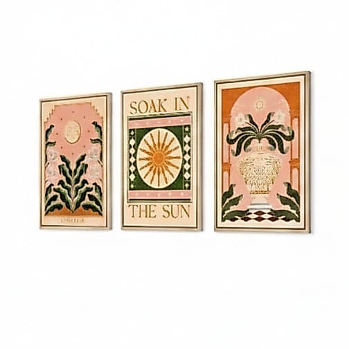 Quadros decorativos Boho Floral Sun Art Planta Pintura Nórdica (3 peças)
