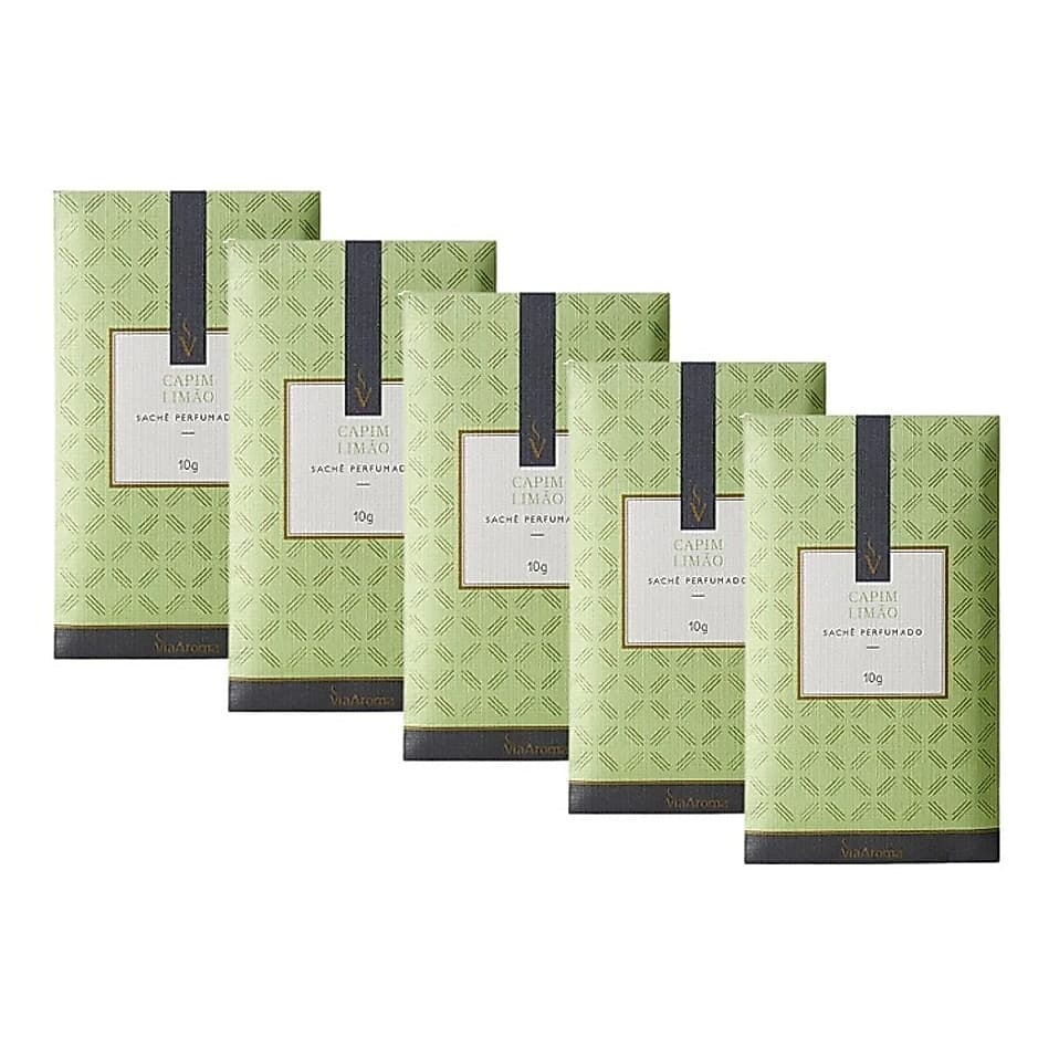 5x Sachês Perfumados Via Aroma 10g - Capim Limão