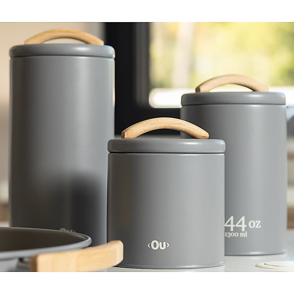 Pote De Mantimentos Sense Com Alça De Bambu E Corpo Metal Fechado Redondo - OU