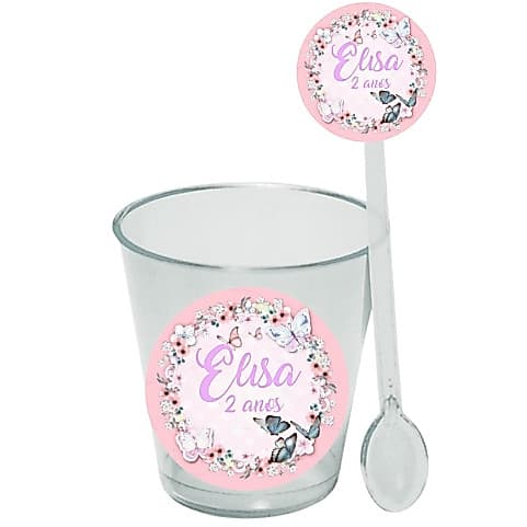 Copinho de Brigadeiro com colher personalizado c/ 40 unidades(20 copos + 20 Colheres)