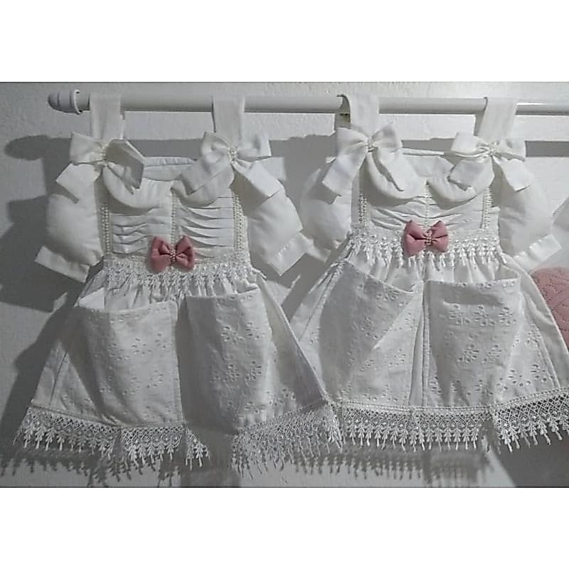 kit porta fraldas vestido branco com laços rosa