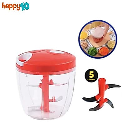 Triturador Manual De Alimentos 900ml Com 5 Lâminas Inox Eficiente Para Cortar Legumes e Temperos