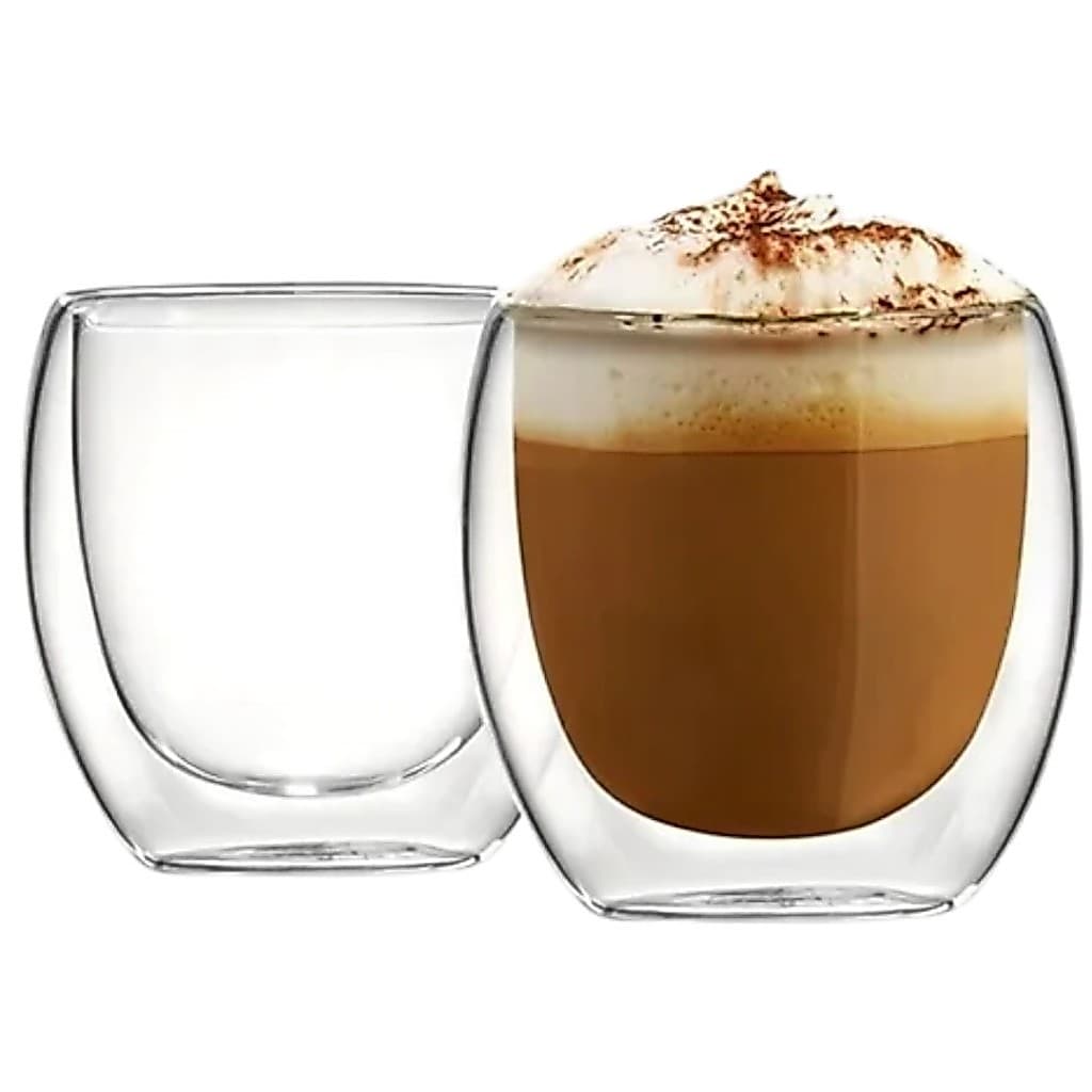 Kit 2 Copos Xicara Caneca Borosilicado Parede Dupla Café Expresso Isolante Térmico  80ML