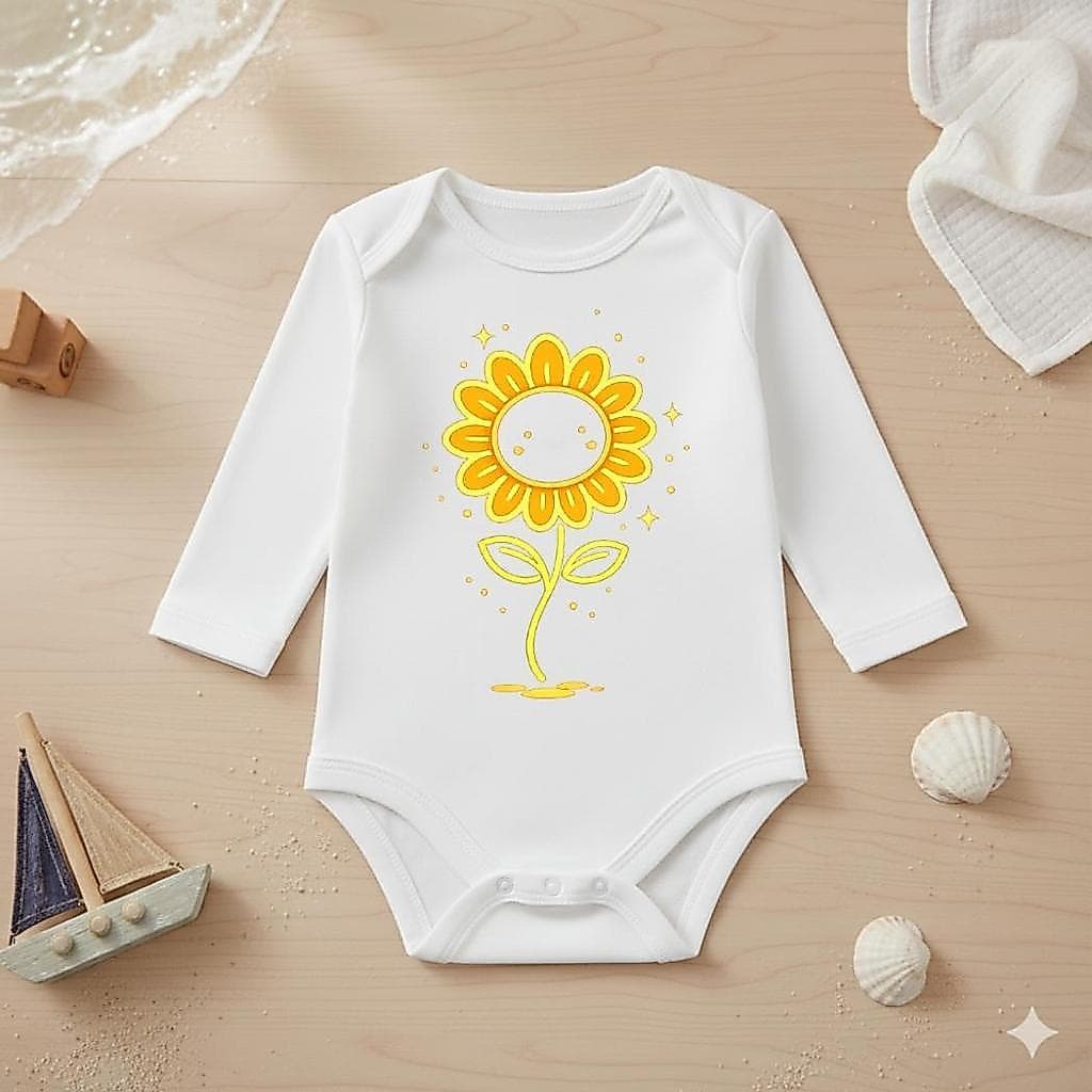 Body Bebê Infantil Proteção UV50+ Manga Longa Estampa De Girassol