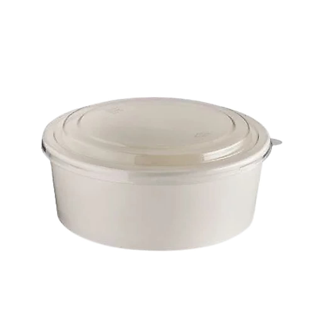 20un - Bowl de Papel Kraft Branco C/ Tampa 1300ml
