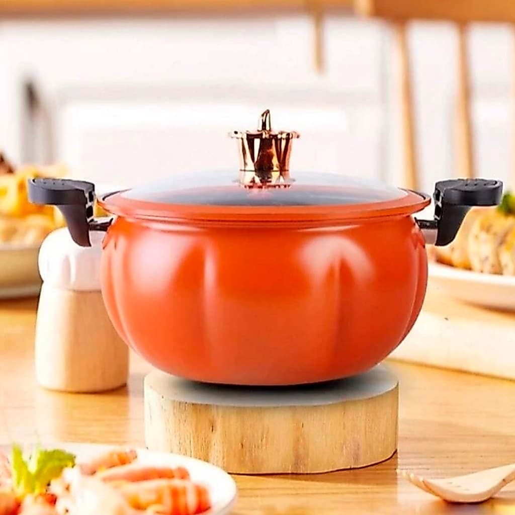 Panela de Micro Pressão Antiaderente Abóbora 8 Litros com Design Exclusivo