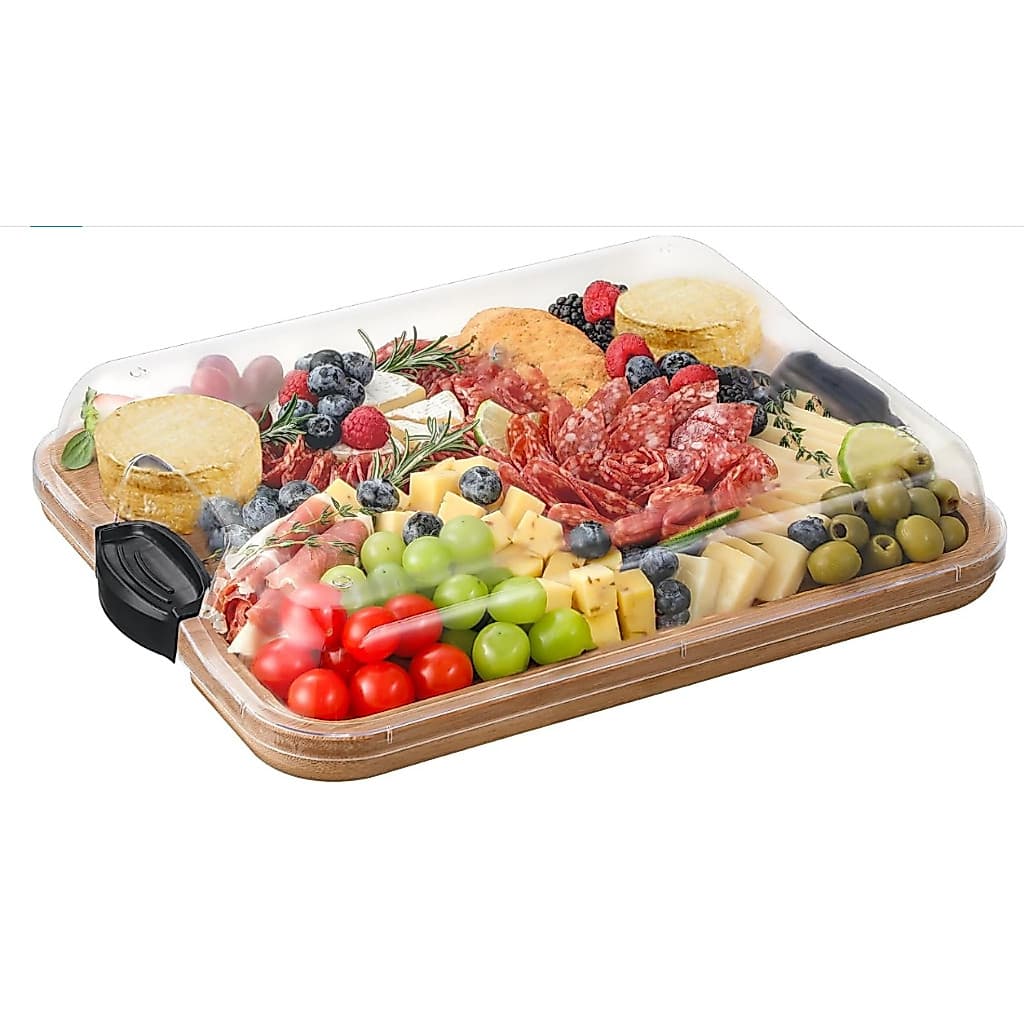 Bandeja Grande de Bambu com Tampa com Travas – Tabua Para Servir e Conservar Frios Queijos Petiscos