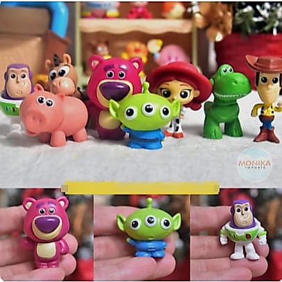 Kit 8 Bonecos Toy Story Buzz Lightyear Woody Jessie Rex Alien Miniaturas Colecionáveis Infantil Presente