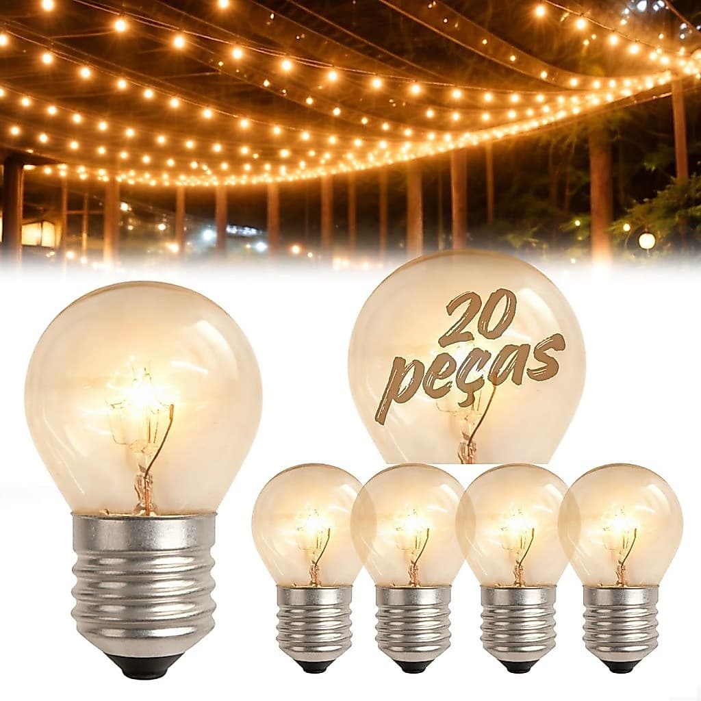 Kit 20 Lâmpada Bolinha Incandescente 15w E27 Luz Leitosa Fácil Instalação Alta Durabilidade Original