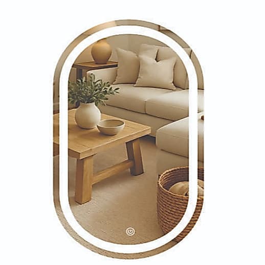 Espelho Oval Jateado Com Led Touch Bivolt 3 Cores Lapidado Polido Decoração Quarto Sala Banheiro  Penteadeira