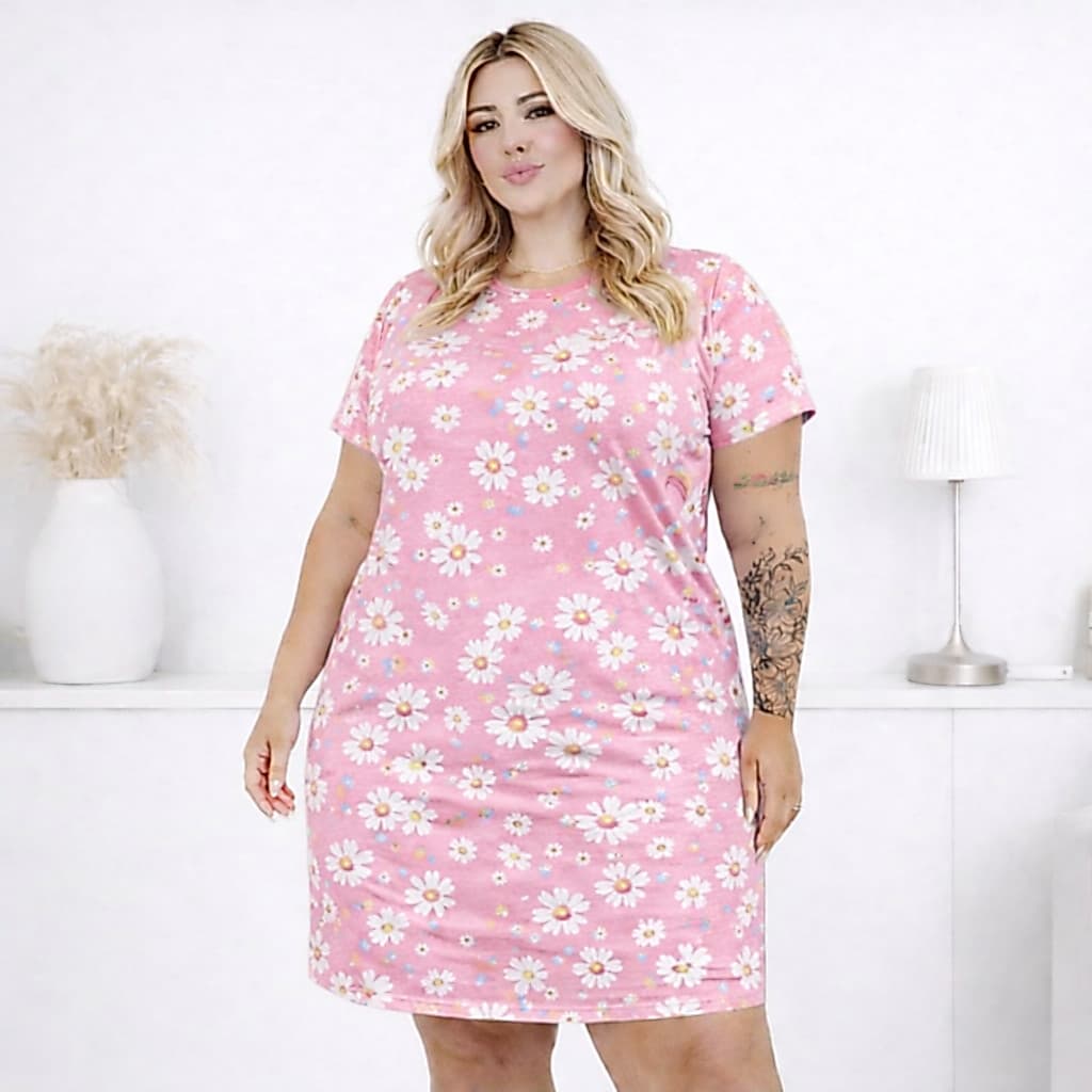 Camisola Suede Plus Size Feminina Estampada Confortável Moda Noite