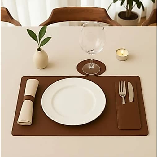 Jogo Americano Sousplat  com Porta Copos, porta talheres para Mesa Jantar com 2 4 6 8 Peças Premium em couro ecolologico