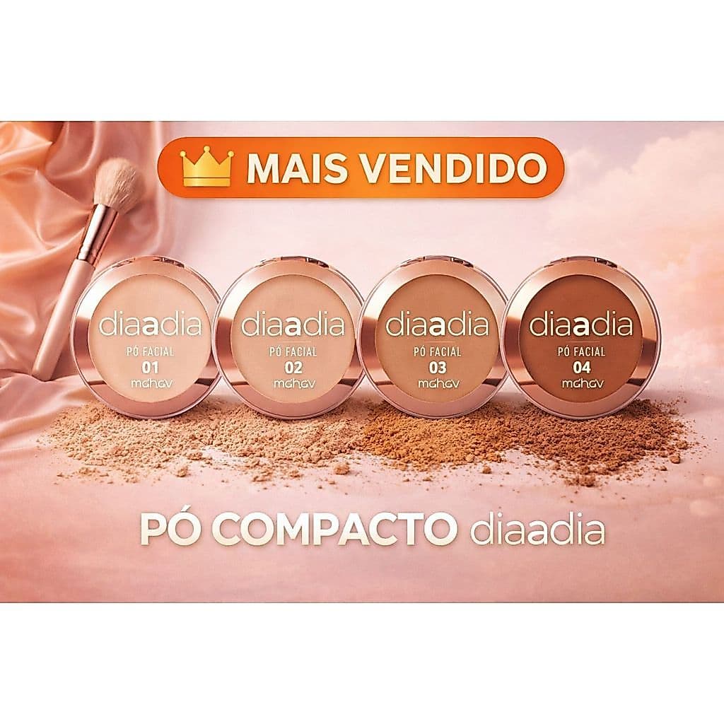 Kit 2 Pó Compacto Facial Mahav Dia a Dia Matte Controle de Oleosidade Contorna Sela Uniformiza