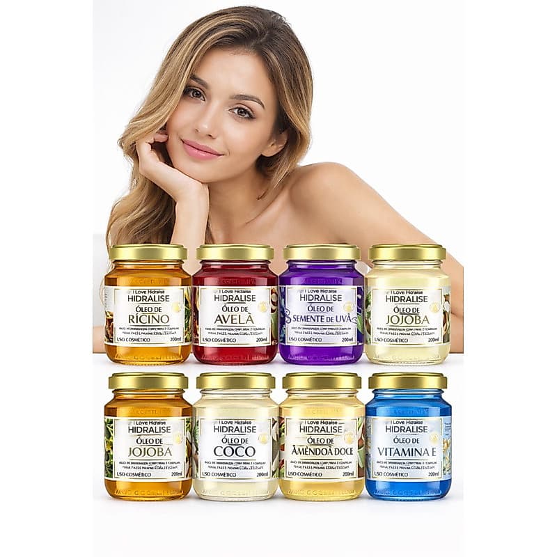 Óleos Capilares  200ml – Rícino, Avelã, Jojoba, Coco, Amêndoa Doce, Rosa Mosqueta, Abacate, Colágeno, Vitamina E