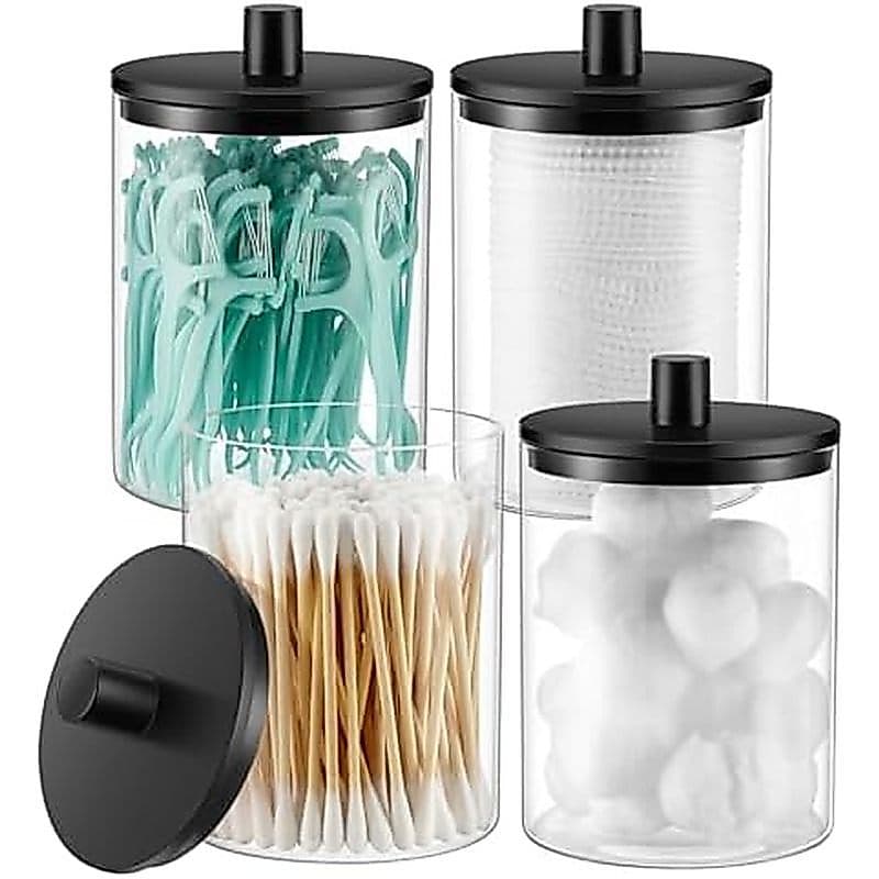 Dispensador De Suporte Qtip De Vidro TIPGO-Frasco De Apoticário Transparente De 10 Onças , Conjunto Organizador De Armaz