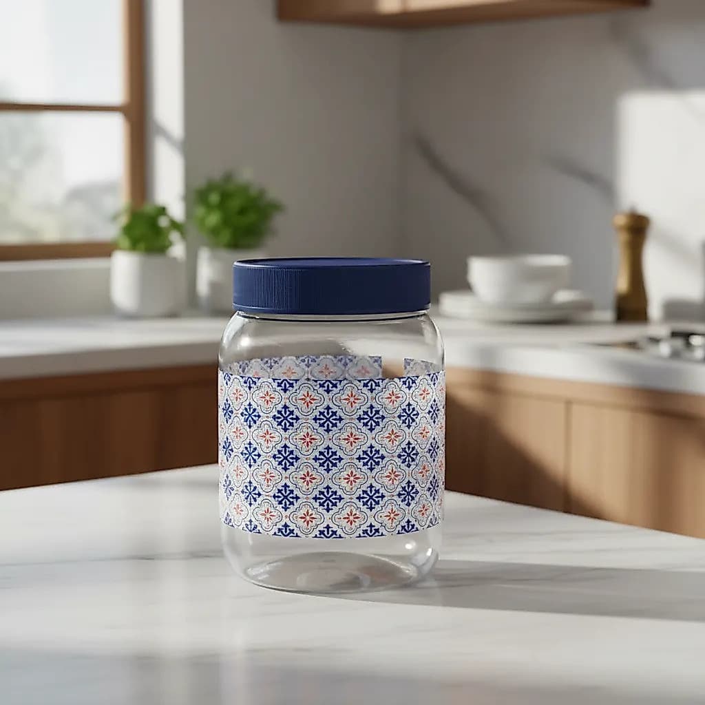 Pote Hermético Decorado Azulejo Português Tampa Azul 1.7 Lt Branco