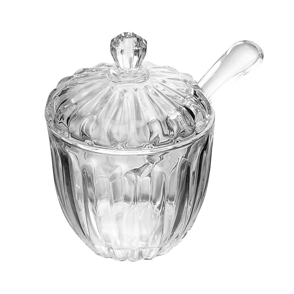 Açucareiro com Colher Geneva Wolff - Cristal 8x11cm, Elegância Brilho para Servir Açúcar Ecritório Clinicas Recepção