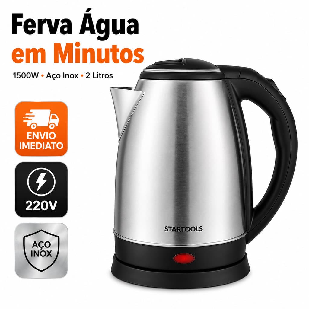 STARTOOLS Chaleira Elétrica Inox 2L 1500W Ferve Água Rápido 220V Envio Imediato