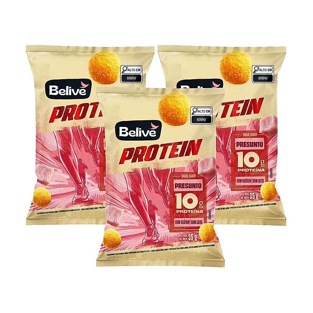 Kit Salgadinho Presunto Protein Sem Glúten Sem Lactose - Belive 3 Unidades 35g