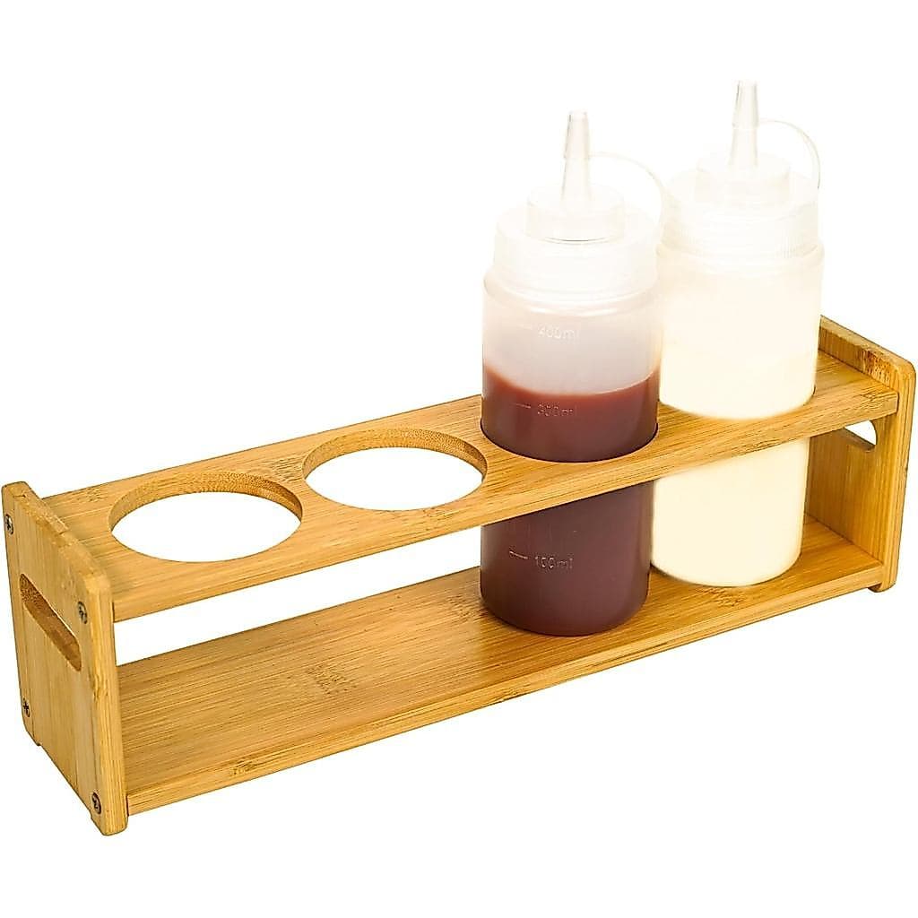 Organizador de Condimentos de Madeira para Frascos de Apertar, Suporte de Bancada para 4 Frascos com Base Antiderrapante