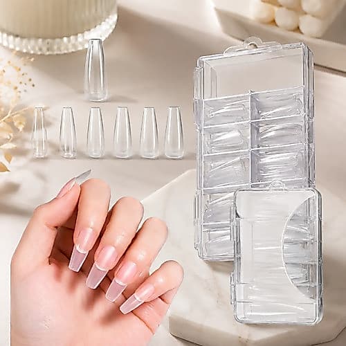 Tips Alongamento de Unhas 100 Unidades Curvatura C Transparente Gel Acrílico Polygel Profissional