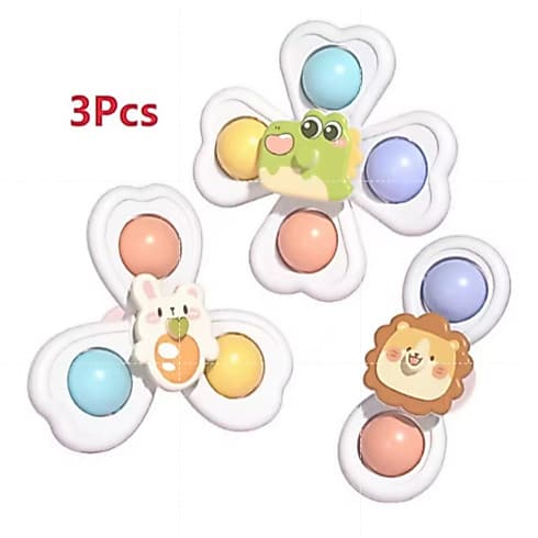 Kit 3 Spinners Brinquedo Giratório com Ventosa Infantil Bebe com Chocalho