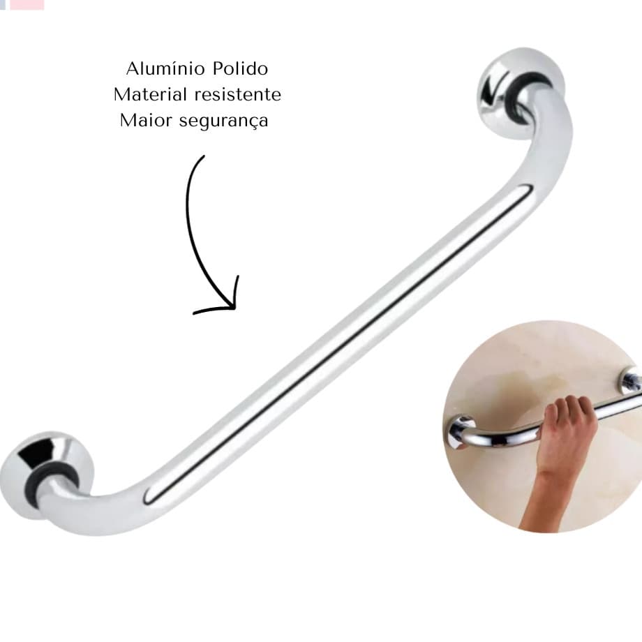 Alça de Apoio Banheiro Barra Inox 30cm Cadeirante Idoso Deficiente Acessibilidade