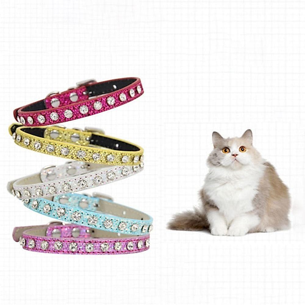 Coleiras Para Gatos Com Strass Brilhante , Coleira De Gato E Diamante De Couro Reflexivo , Super