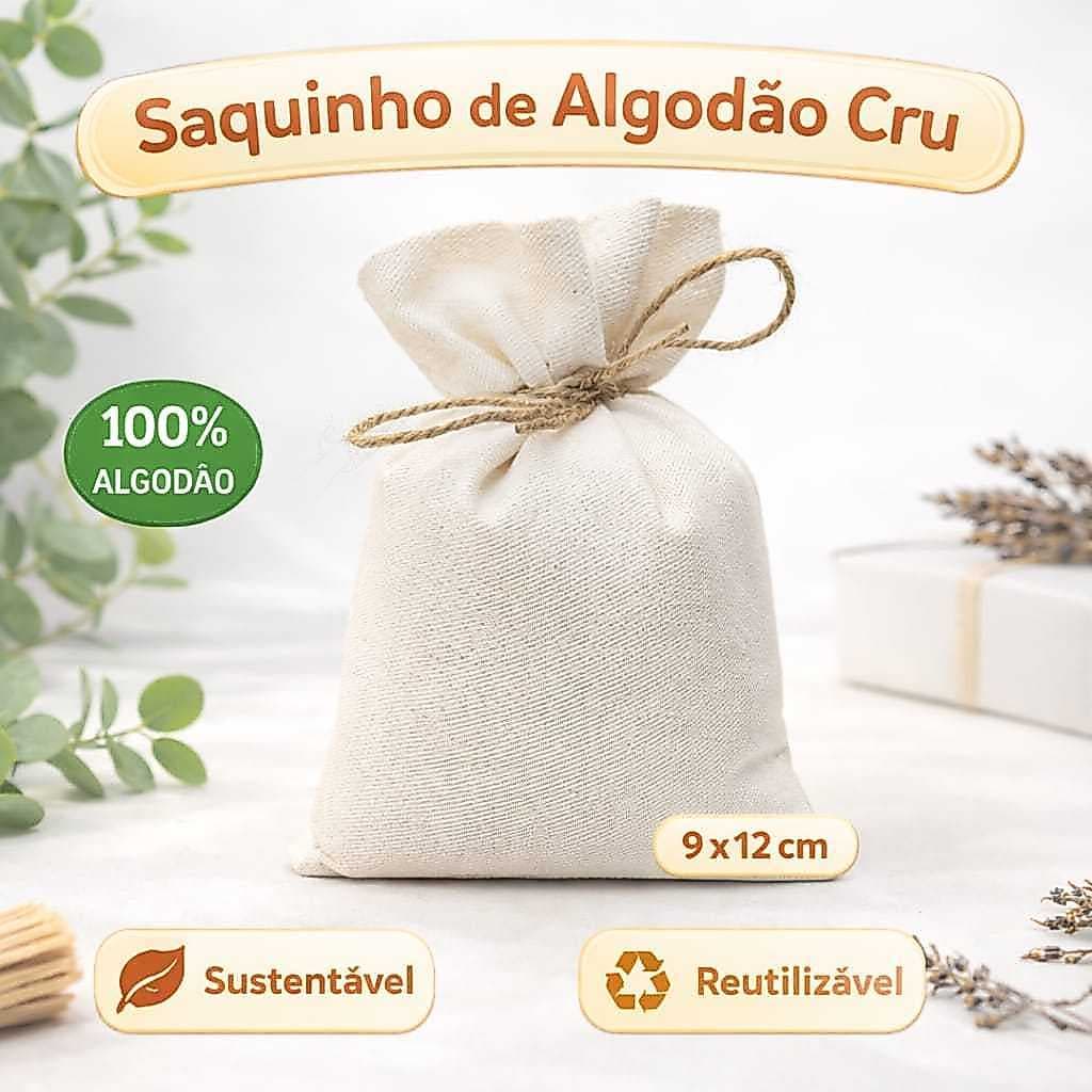 100 saquinhos 9x12 algodão cru com cordão de juta.