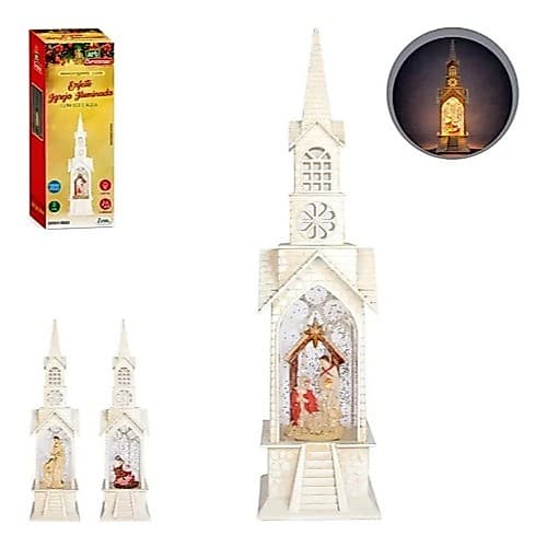Enfeite De Natal Igreja Iluminada Led Com Luz E Água Decoração