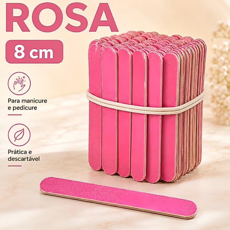 Kit 1000 Mil Mini Lixa Rosa 8cm descartável para Manicure Pedicure Estética Salão de beleza Spá Atacado Cor Rosa