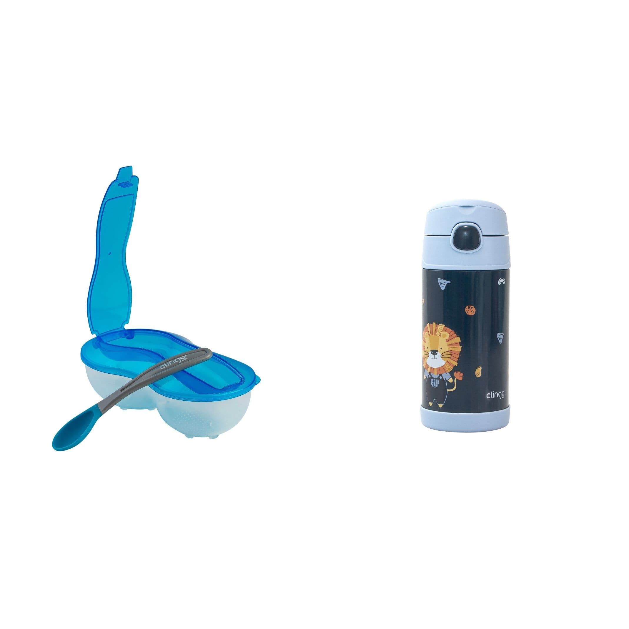 Kit Viajem Infantil Prato Portatil com Colher + Garrafa Em Inox Duplo Vacuo