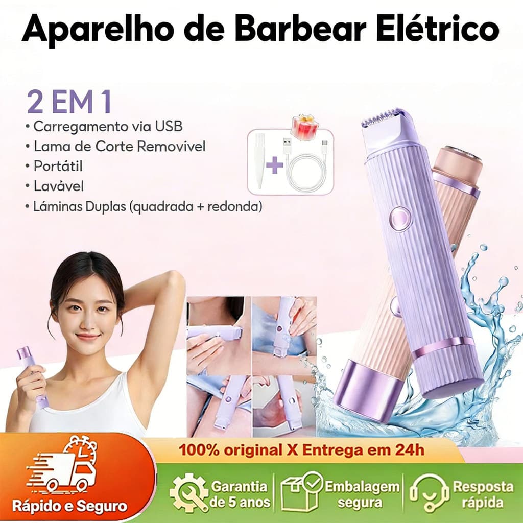 Depilador Eletrico Feminino Recarregável Removedor De Pelos Navalha Dupla 500MAH