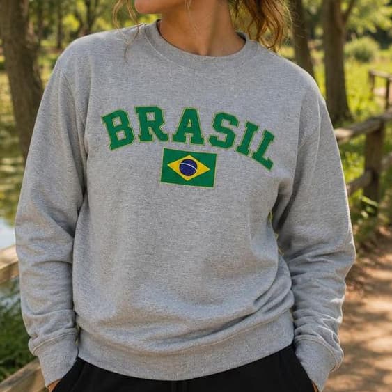 Blusa Moletom Unisex Brasil 2 Cabos Grosso Flanelado Sublimado, Punho e Barra Canelados Conforto e Estilo para Inverno