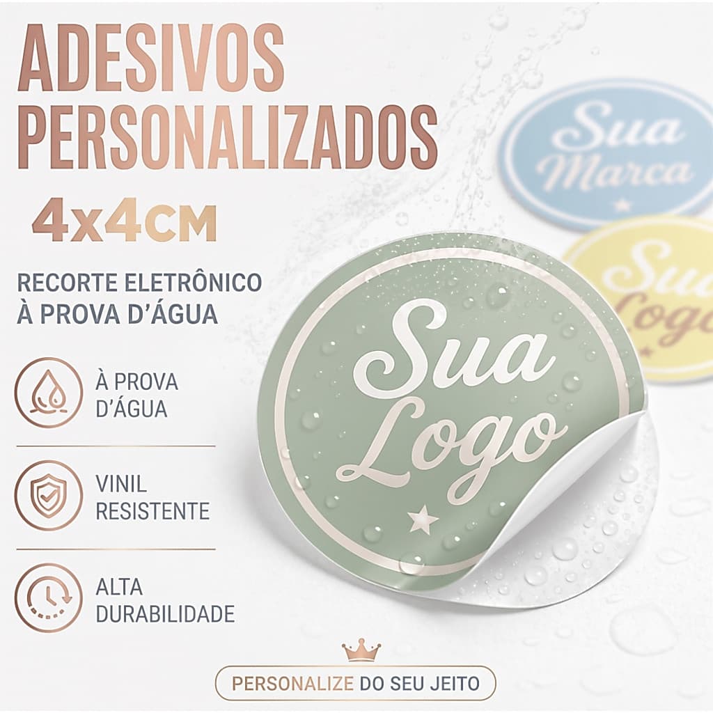 Adesivos Personalizados 4x4 cm Impermeáveis para Embalagens Produtos e Marcas